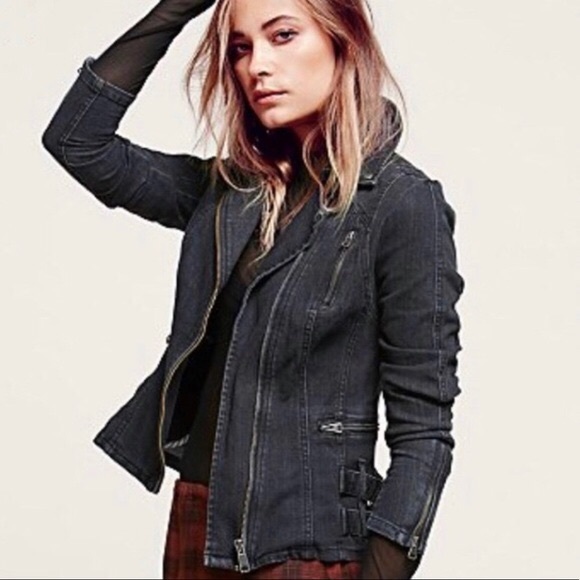 Free People Jackets & Blazers - Free People denim Moto jacket